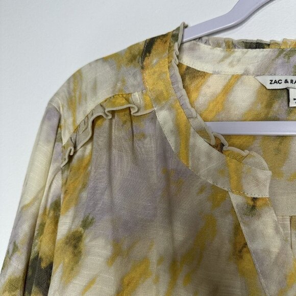 Zac & Rachel Blouse Long Sleeve Yellow Tie Dye  Sz 1X - Picture 5 of 12